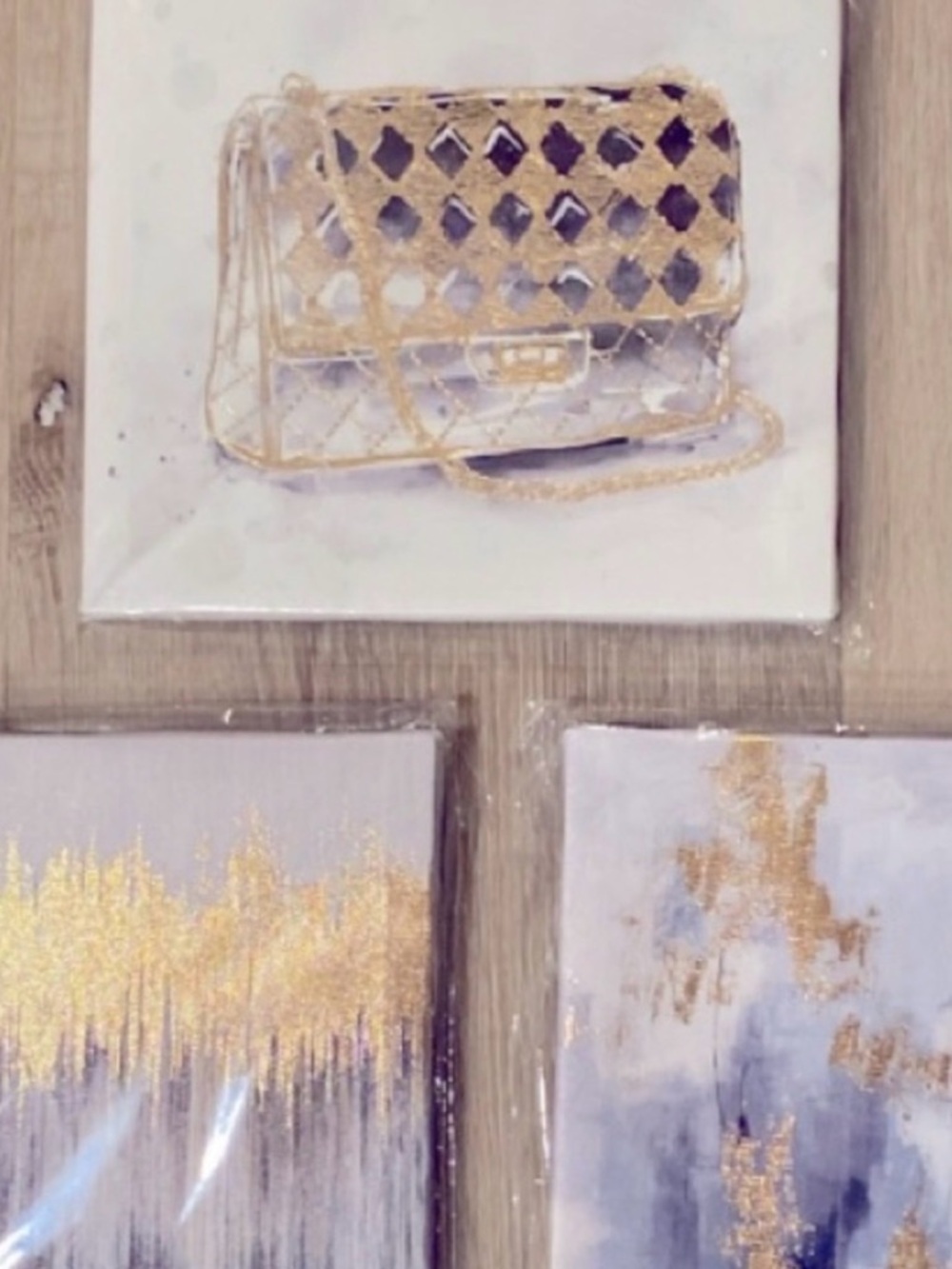 NEW 3-Piece Handbag Gold Wall Art Set - Purse + 2 Abstract Supporting Pieces - Picture 2 of 9